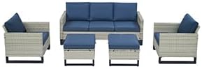 HUMMUH 5 Piece Patio Furniture All Weather Wicker Outdoor Sectional Sofa,High Back Patio Chairs,Coffee Table and Ottomans Set for Porch,Garden,Backyard