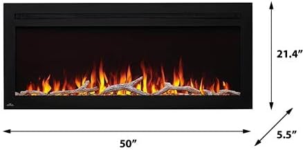 Napoleon Purview 50 - NEFL50HI - Wall Hanging Electric Fireplace, 50-in, Black, Glass Front, Glass Crystal Ember Bed, 3 Flame Colors, Use with or Without Heat