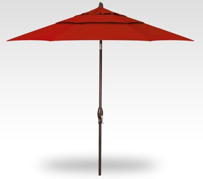 Treasure Garden Deluxe Auto-Tilt Octagon Market Umbrella, 11ft - Outdoor Patio, Deck, Pool, Backyard Stand Alone Umbrella - Heavy Duty w/Bronze Frame & Obravia2 Fabric (Red) w/Double Wind-Vent Canopy
