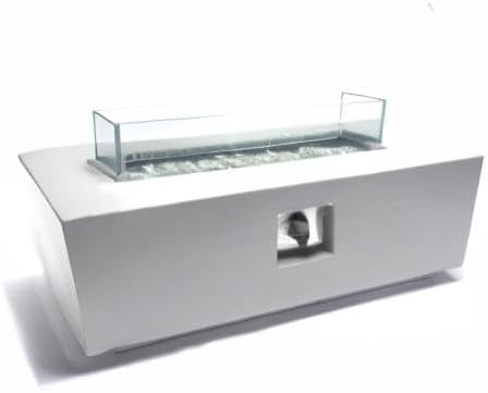 Bluegrass Living 42 Inch x 15 Inch Rectangular MGO Propane Fire Pit Table with Side Table Tank Storage, Glass Wind Guard, Crystal Glass Beads, Fabric Cover - Model# DFT42R-CG