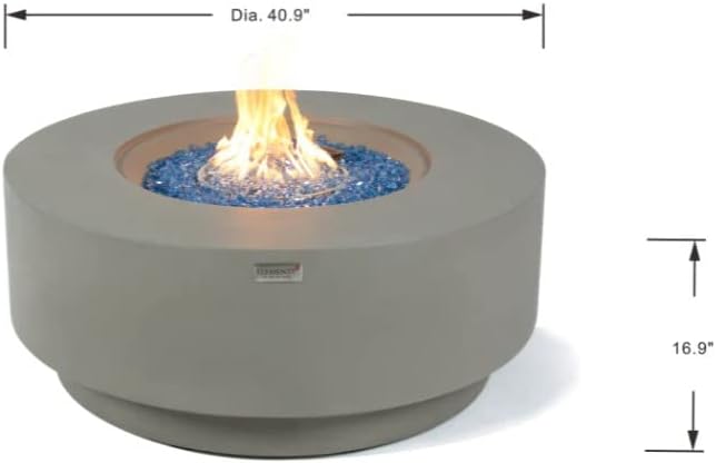 AMS Fireplace | Elementi Plus | Colosseo | Round Light Gray Concrete Natural Gas Fire Table Pit (Natural Gas)