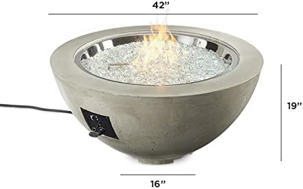 Outdoor GreatRoom Co Propane Fire Pit Table - Cove Gas Fire Pits for Outside Patio - 42 Inch Round Bowl Concrete Firepit Fire Table with Glass Tabletop Cover, Tempered Clear Glass Gems, 105,000 BTU