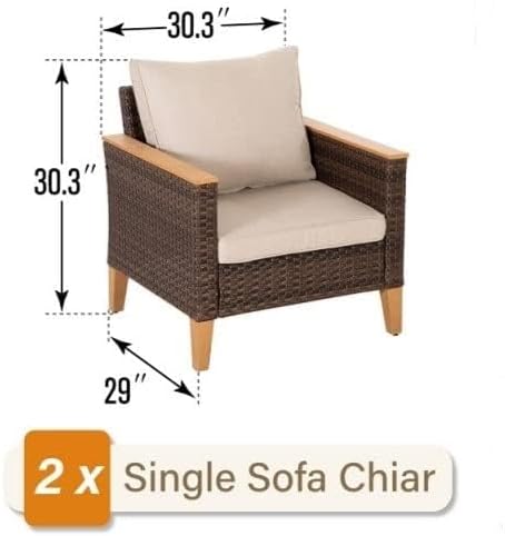 Sophia & William Outdoor Patio Furniture Set High Back Wicker Sofa All-Weather Patio Conversation Set Couch with Clips & 4" Thick Cushions Deck Porch Furniture, Beige