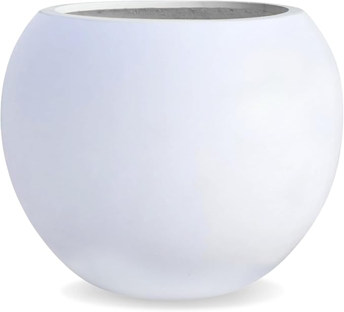 16" H x 20" D Globo Fiberstone Round Planter - Christmas Tree Planter, Smooth Finishes, Weather Resistant for Indoor & Outdoor Use, Included 2 Extra Coco Mats (White, 13.5" Pot Opening)