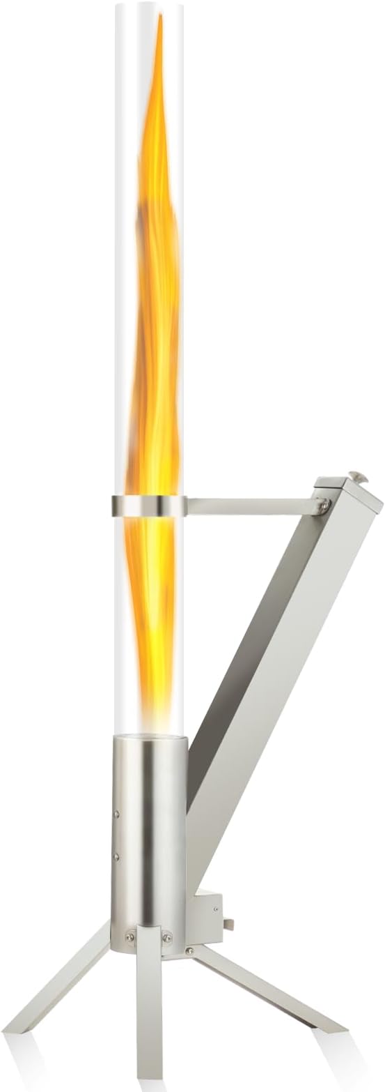 Outdor Wood Pellet Patio Heater with Ash Tray, Pellet Fire Tube, Ideal for Camping, Campfire Party, Outdoor Dining, Patio, Backyard, Beach, Bring Happiness to Your Life (Silver)