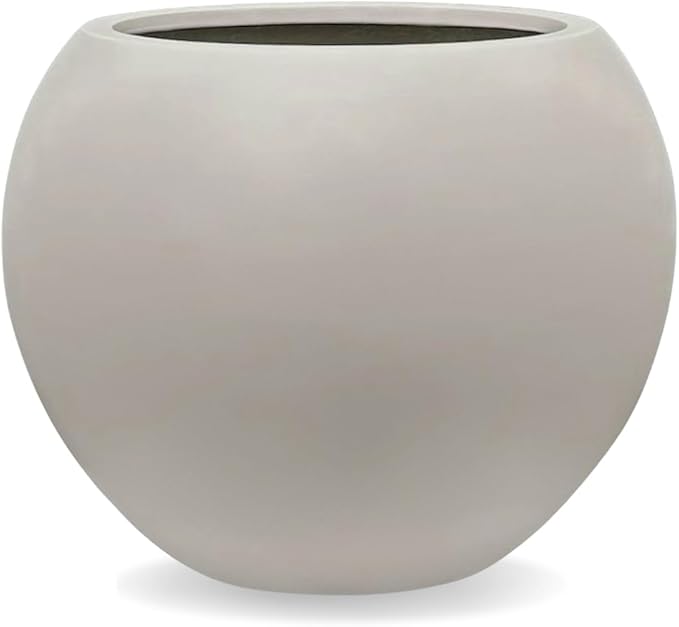 16" H x 20" D Globo Fiberstone Round Planter - Christmas Tree Planter, Smooth Finishes, Weather Resistant for Indoor & Outdoor Use, Included 2 Extra Coco Mats (Taupe, 13.5" Pot Opening)