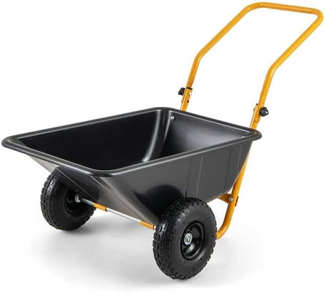 Goplus 2 Wheel Wheelbarrow, 330 LBS Utility Garden Cart with 10” Pneumatic Tires & Handle, 21 Gal Volume, Yard Dump Cart Wheel Barrow, Heavy Duty Wheel Barrow for Lawn