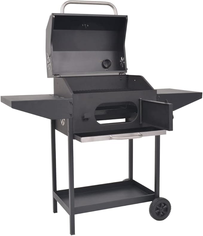 BBQ Charcoal Smoker with Bottom Shelf Black, Outdoor Portable Charcoal Grill Smoker for Pizza, Vegetables, Meats, Bread (Style N)