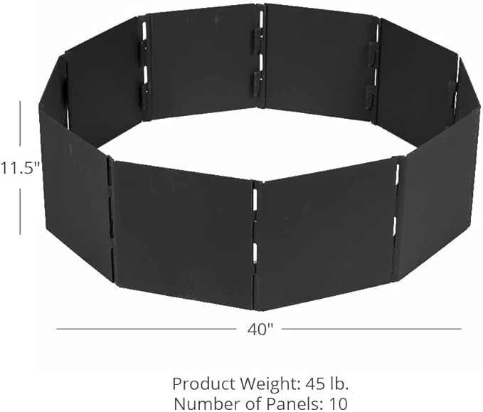 Titan Great Outdoors Heavy Steel 40in Campfire Pit Ring, 10 Panels, Portable Collapsible Design, Easy to Transport, Campfires and Bonfires