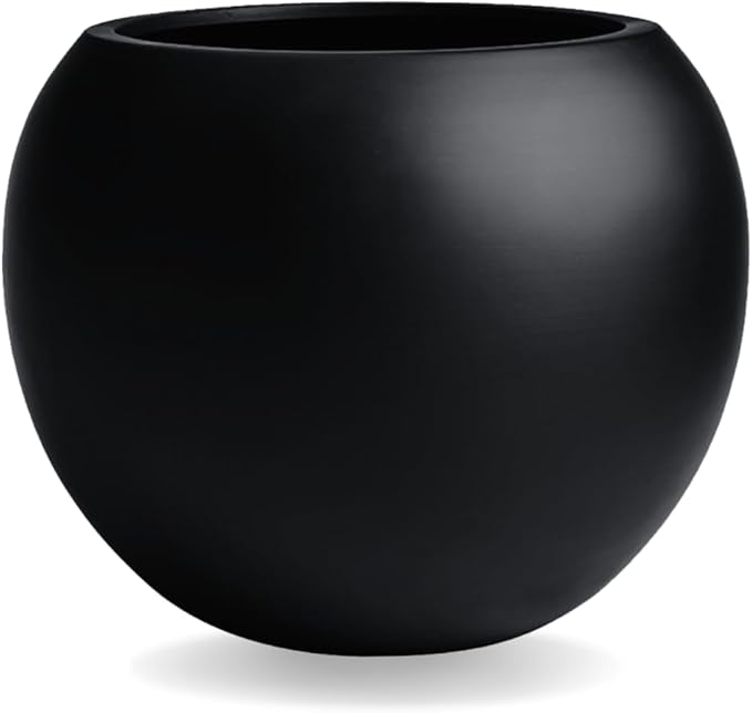 16" H x 20" D Globo Fiberstone Round Planter - Christmas Tree Planter, Smooth Finishes, Weather Resistant for Indoor & Outdoor Use, Included 2 Extra Coco Mats (Black, 13.5" Pot Opening)