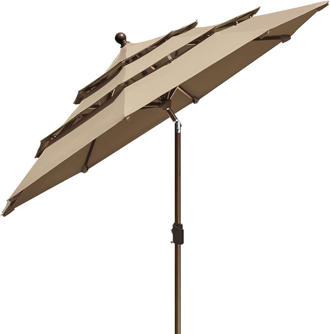 EliteShade USA 10-Year-Non-Fading 9Ft 3 Tiers Market Umbrella Patio Umbrella Outdoor Table Umbrella with Ventilation, Heather Beige