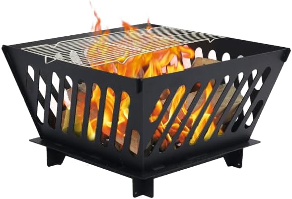 17.5 inch Portable Fire Pit with BBQ Grill for Collapsible Plug Fire Pit Suitable for Camping, Picnics, Courtyards, Garden Bonfires and Outdoor Firewood with Storage Bag (Trapezoid S-17.5in)