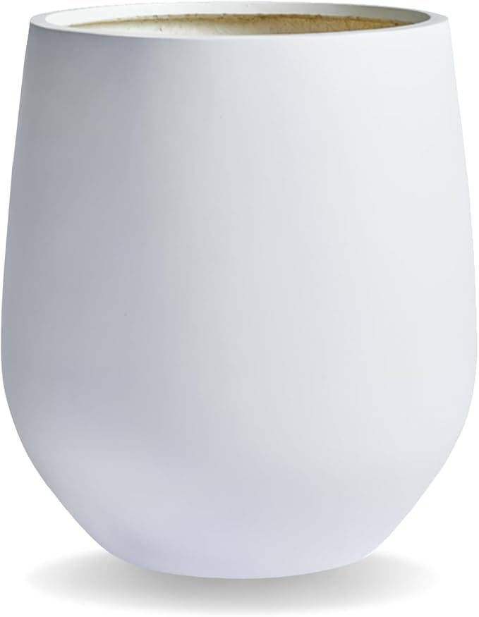 16.5" H x 15" D Corso Fiberstone Round Tapered Planter - Christmas Tree Planter, Smooth Finishes, Weather Resistant for Indoor & Outdoor Use, 2 Extra Coco Mats (White, 11.5" Pot Opening)