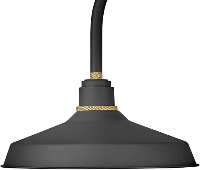Hinkley Foundry Classic Large Tall Gooseneck Barn Light - Aluminum, Dark Sky Compliant, Industrial, 27" Extension, 16" Shade - Textured Black Finish with Brass Accent