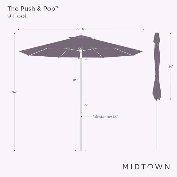 Midtown Umbrellas Push Pop Sunbrella Umbrella 9 Feet Outdoor Umbrella in Yellow Fabric - Patio Umbrella, Backyard Umbrella, Garden Umbrella, Picnic Table Umbrella & Pool Umbrella - Black Pole