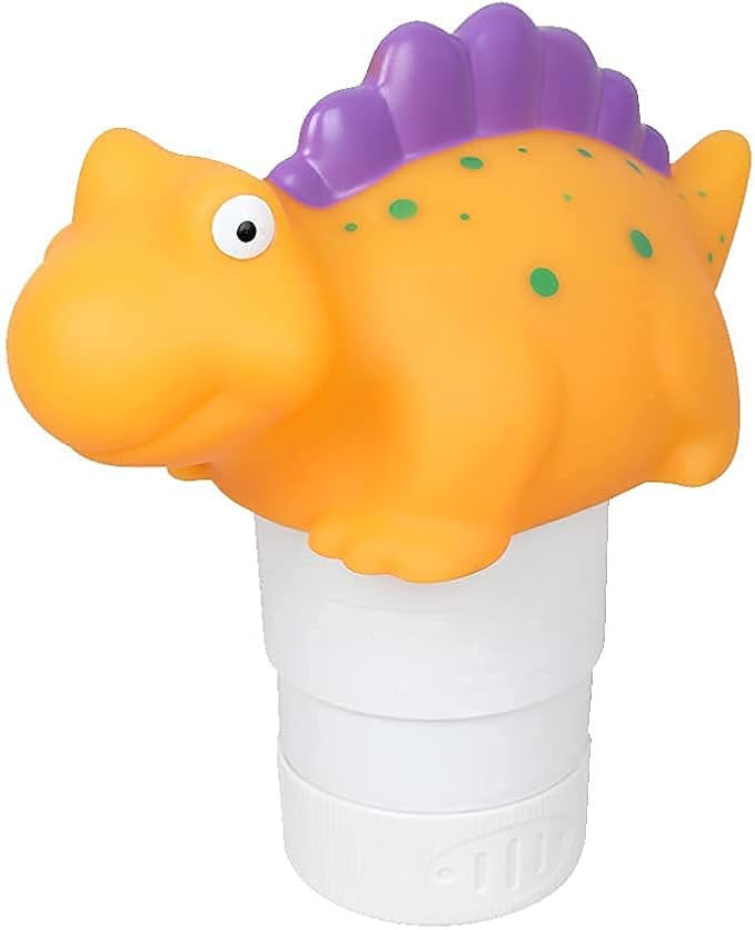 WWD POOL Pool Chlorine Floater, Floating Pool Chlorine Dispenser (Yellow Dinosaur), Fits 1 and 3 Inch Tablets for Large and Small Pools, Spa, Hot Tub