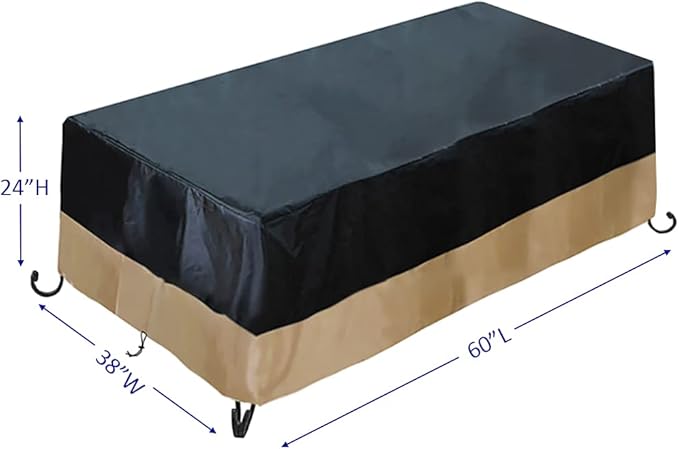 Heavy Duty Waterproof 60Inch Rectangle Fire Pit Cover for Outdoor Patio Gas Fire Table,60"L X 38"W X 24"H,Weather Resistant,Black