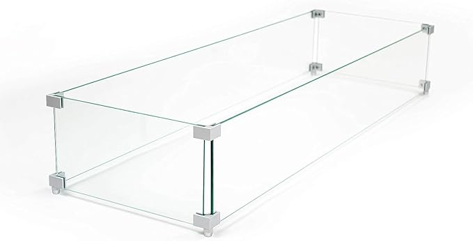 AMS Fireplace | Fire Pit Table Square/Rectangular Tempered Glass Wind Guard-Fire Flame Guard 1/4" Thick Wind Guard - Flame Guard (35" Long x 15" Wide x 8 High)