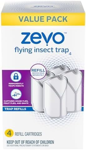 Zevo Fly, Gnat & Mosquito Trap Refill Cartridges, 4 Refills Pack – Plug-in Device Compatible, Indoor Use