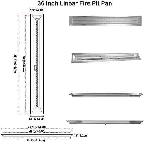 Stanbroil 36 x 6 Inch Linear Drop-in Natural Gas Fire Pit with Spark Ignition, 304 Stainless Steel Fire Pit Burner Insert for DIY Fire Table Backyard, 65,000 BTU'S Max