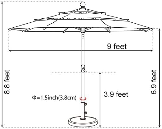 EliteShade USA 10-Year-Non-Fading 9Ft 3 Tiers Market Umbrella Patio Umbrella Outdoor Table Umbrella with Ventilation, Navy Blue