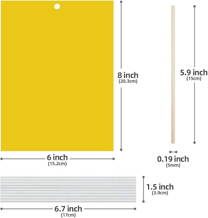 Kensizer 50-Pack Fruit Fly Trap, Yellow Sticky Gnat Traps Killer for Indoor/Outdoor Flying Plant Insect Like Fungus Gnats, Whiteflies, Aphids, Leaf Miners - 6x8 in, Twist Ties Included