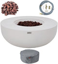 AMS Creations | Eclipse 44" Round Cast Concrete Natural Gas Fire Pit Bowl Table | Cream White | Smooth Texture Surface | Electronic Ignition | Outdoor Patio Heater Outside Backyard Fireplace