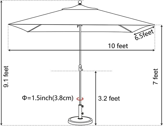 EliteShade USA 10-Year-Non-Fading 6.5x10Ft Rectangular Market Umbrella Patio Umbrella Outdoor Table Umbrella with Ventilation(Red)
