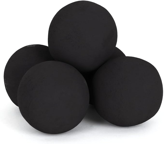 Ceramic Fire Balls - Uniform 5" Lava Rock for Fire Pits - Propane & Gas Fire Pits and Fireplace - Ceramic Spheres for Outdoor and Indoor Use - Natural Lava Stones - (6-Pack, Black)