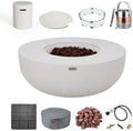 AMS Creations | Eclipse 44" Bundle Round Cast Concrete Propane Gas Fire Pit Bowl Table | Cream White | Smooth Texture Surface | Electronic Ignition | Outdoor Patio Heater Outside Backyard Fireplace