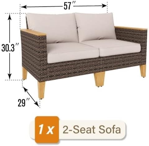 Sophia & William Outdoor Patio Furniture Set High Back Wicker Sofa Chairs All-Weather Patio Conversation Set Couch with Clips & 4" Thick Cushions, Beige