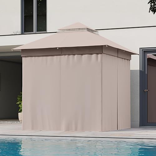 LAUSAINT HOME Gazebo Privacy Curtain 8'x8' with Zipper and 4-Panels Side Wall Universal Replacement for Backyard, Garden, Lawn, Khaki