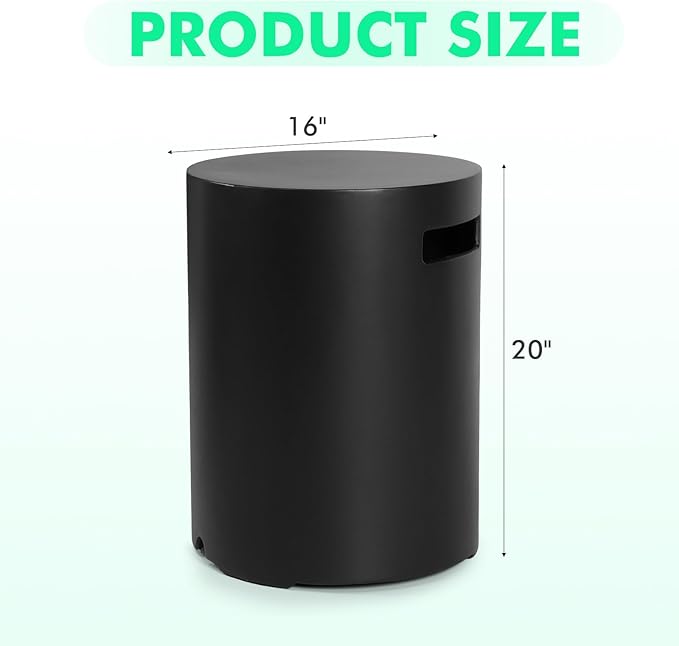 Propane Tank Cover Table - Outdoor Tank Covers Concrete Gas Tank Box - 20 LB Modern Cover Tables with Side Handle - Concrete Hideaway Holder for Patio or Deck - Black&Round