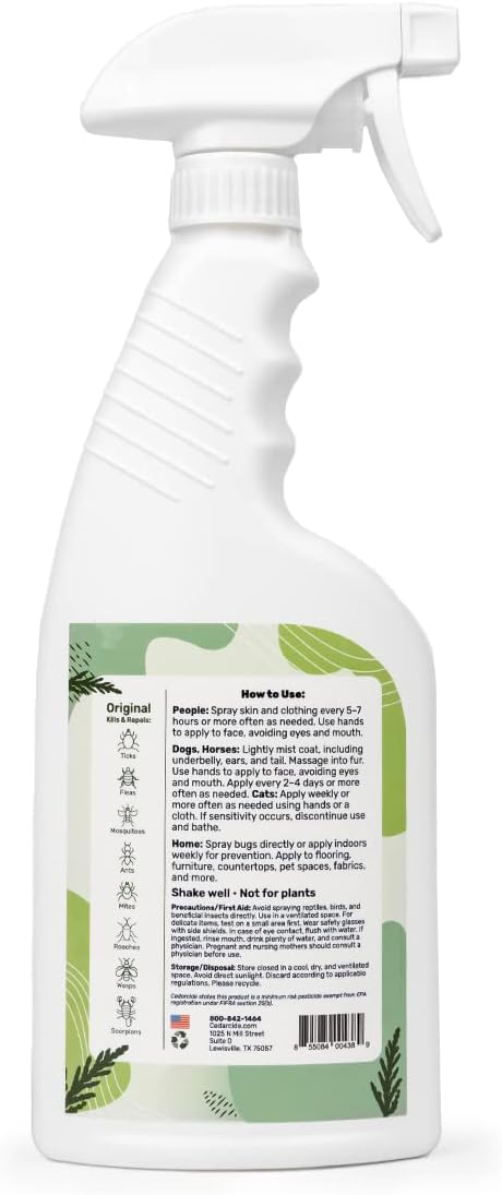 Cedarcide Original Bug Spray | Repel & Kill Fleas, Ticks, Mosquitoes, Mites, Ants & Chiggers | for use on People, Pets & Home | Natural Cedar Oil | Eco-Friendly | Pint