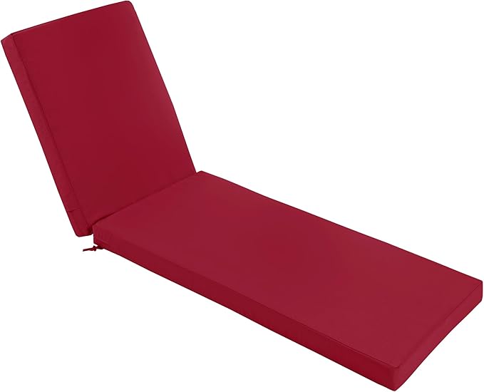 Chaise Lounge Cushions Outdoor - Waterproof and Fade Resistant Sun Lounger Replacement Cushions - Patio Lounger Pads with Removable Cover for Pool, Deck, Lawn, 72 x 21 x 3 Inch, Red
