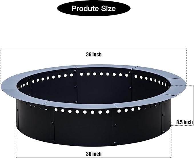 36 inch Outdoor Fire Pit Liner, Round Heavy Duty Fire Pits, Rim Insert Firepit for Outside, DIY Campfire Fireplace