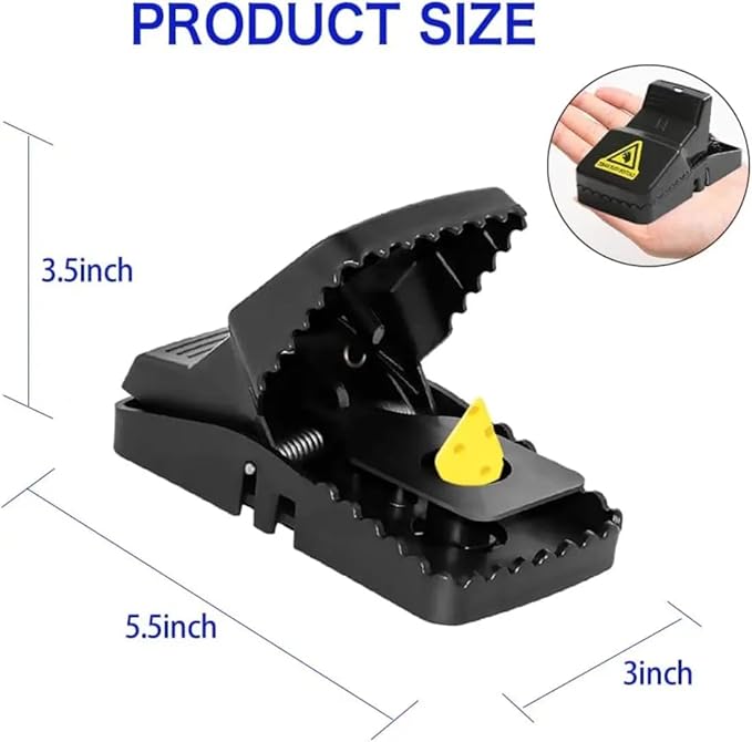 Rat & Mice Snap Traps - Large Reusable Traps - Ideal for Indoor & Outdoor - Humane Rodent Control - Easy Set Up - 6 Pack, Black