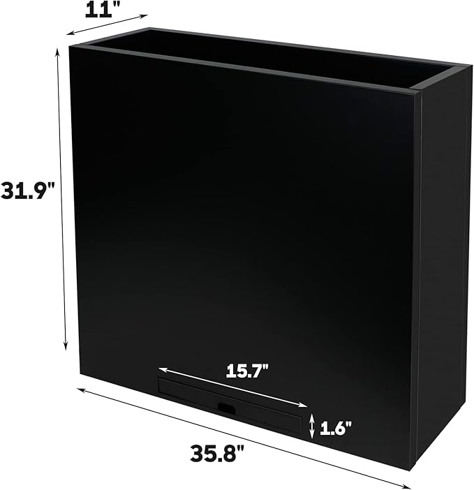 KOL 32" H Metal Steel Rectangular Planter Box Planters for Indoor Outdoor, Tall Heavy Duty Modern Flower Plant Pot with Water Collecting Tray, Black, Commercial Residential (36" L.x11 W.x32 H.)