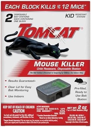 Tomcat Mouse Killer Child Resistant, Disposable Station, 2 Pre-Filled Ready-to-Use Bait Stations (Pack of 12)
