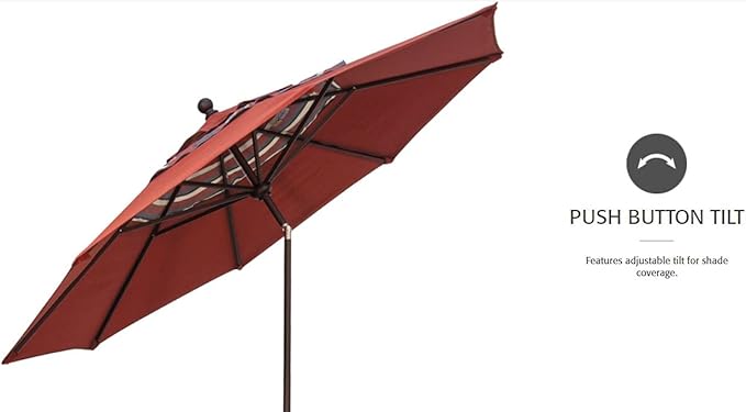 Treasure Garden Push Button Tilt Octagon Umbrella, 9ft - Outdoor Patio, Deck, Pool, Backyard Stand Alone Umbrella - Heavy Duty w/Bronze Frame & Obravia2 Fabric (Kiwi)