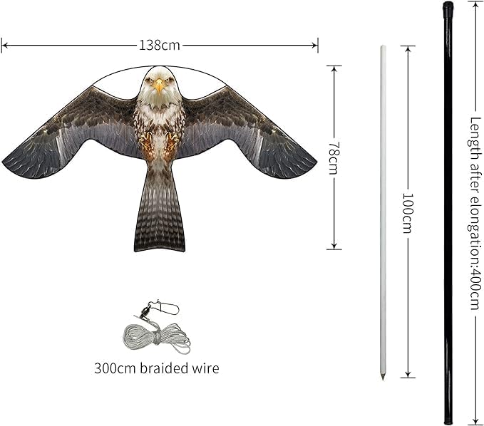 Bird Hawk Flying Kite with Pole Crop Protector Bird Scare Flying Kite with 4m Pole Has The Effect of Scaring Birds