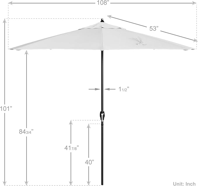 California Umbrella 9' Rd Aluminum Patio Umbrella, Crank Lift, Auto Tilt, Black Finish, Sunbrella Natural