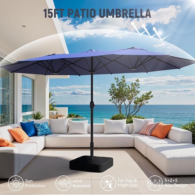 Patio Umbrellas, Pool Umbrella, Outdoor Umbrella with Push Button Tilt/Crank, Deck Umbrellas, Market Umbrela Table for Backyard, Deck, Garden, Pool