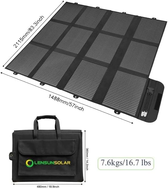 LENSUNSOLAR 300W 12V Portable Solar Panel Blanket with Anderson Connectors for Solar Generator Power Station, Lightweight, with 20A MPPT Charger Controller