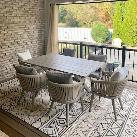 PURPLE LEAF 7 Pieces Outdoor Dining Set with Patio Aluminium Dining Table and Wicker Rattan Chairs Modern Furniture Cushions Sets for Backyard Indoor Decor Kitchen Champagne