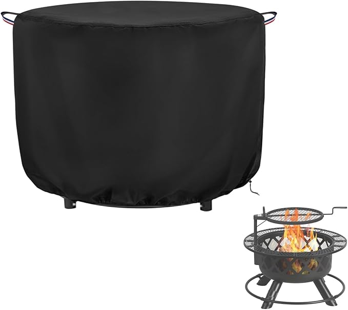 Fire Pit Cover,600D Waterproof Fire Table Cover Round for 36inch Patio Firepit, Outdoor Round Fireplace Cover - 36" D x 18" H