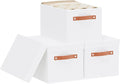 Fabric Storage Bins with Lids, 15 x 9.8 x 8.3 Inch Storage Boxes for Shelves Wardrobe Bedroom, Closet Organizers with Handles, White, 3-Pack