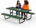 Commercial Heavy-Duty Metal Picnic Table - ADA Compliant, Adjustable Seats, Umbrella Hole (Green, 6' Rectangular, Punched Steel)