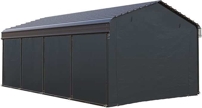 PHI VILLA 12 x 20 ft Carport Metal Carports with Galvanized Steel Roof with Sidewalls Enclosure Kit, Sturdy Heavy Duty Metal Carport for Cars, Boats, and Tractor