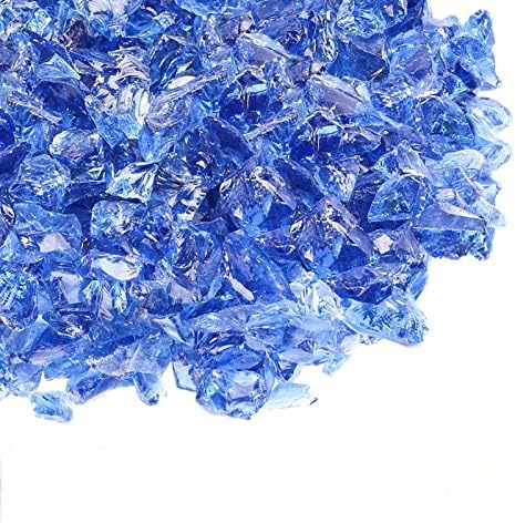 GRISUN Blue Fire Glass for Fire Pit - 1/2 Inch 10 Pounds Tempered Glass Rocks for Natural or Propane Fireplace, Safe for Outdoors and Indoors Firepit Glass